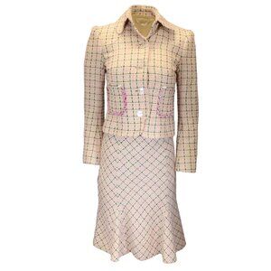 TULEH BEIGE / PINK / WHITE / BLACK MULTI WOVEN TWEED JACKET AND SKIRT TWO-PIECE
